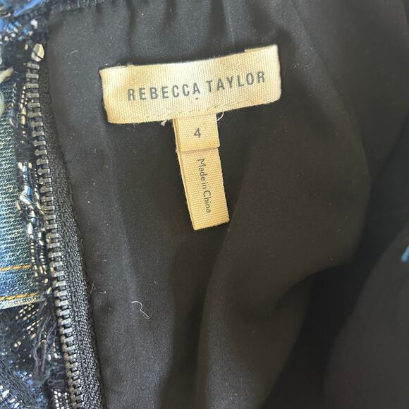 Rebecca Taylor Blue Tweed and Denim Sleeveless Shift Dress Fringe Womens Size 4 - Picture 8 of 8